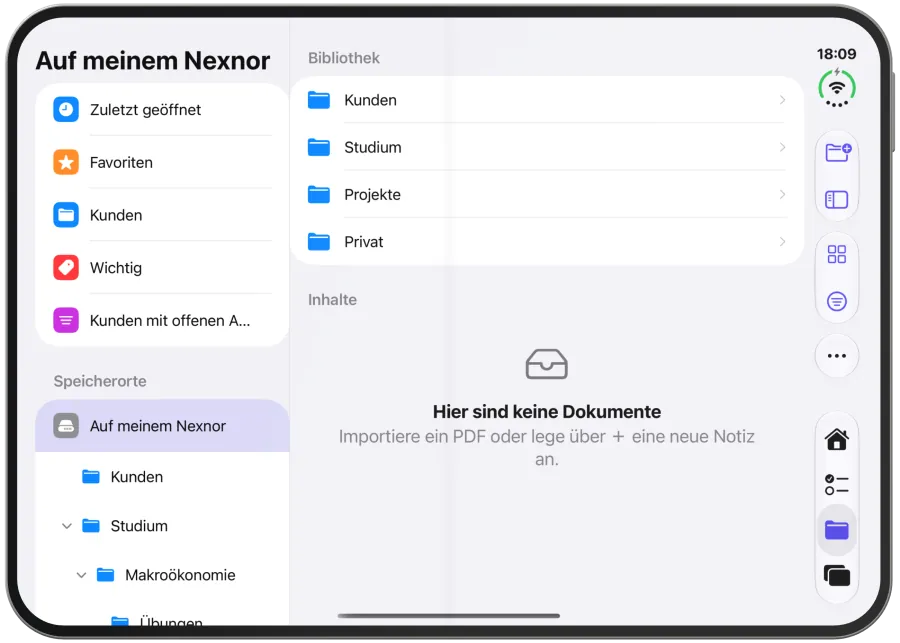 A folder’s menu with favourite, subfolder, rename, move and delete.
