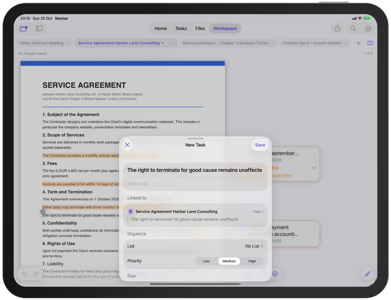 The “New Task” editor with the selected text as the title.