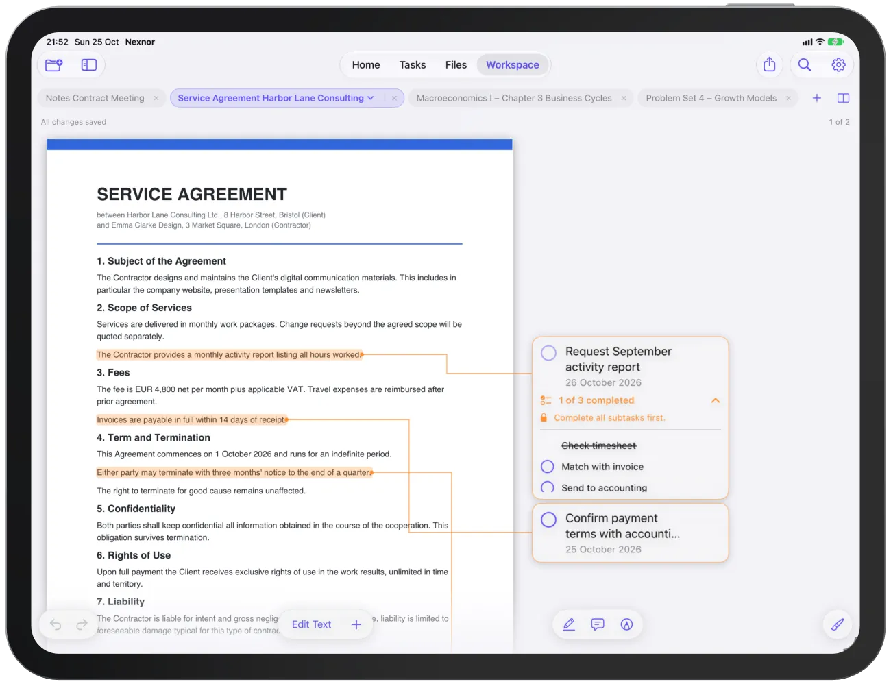 Task cards in the page margin, each connected to its spot by a line.