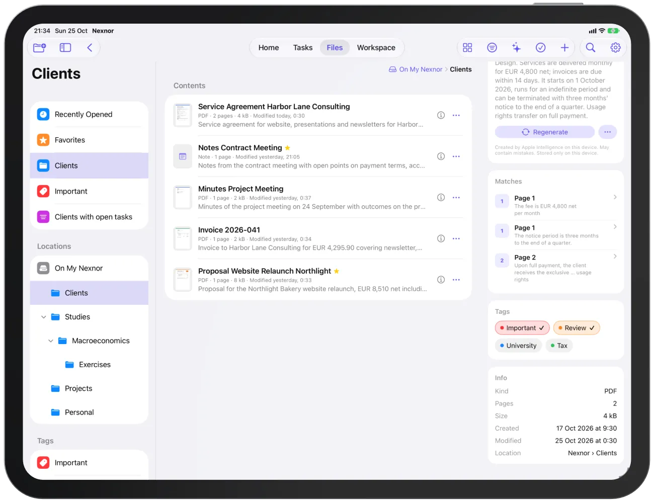 The info pane with preview, description, tags and file details.