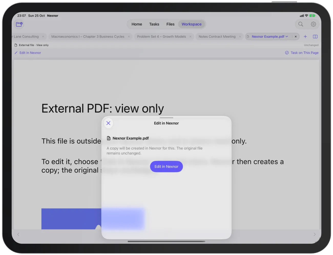 The “Edit in Nexnor” sheet: Nexnor creates a copy and the original file stays unchanged.