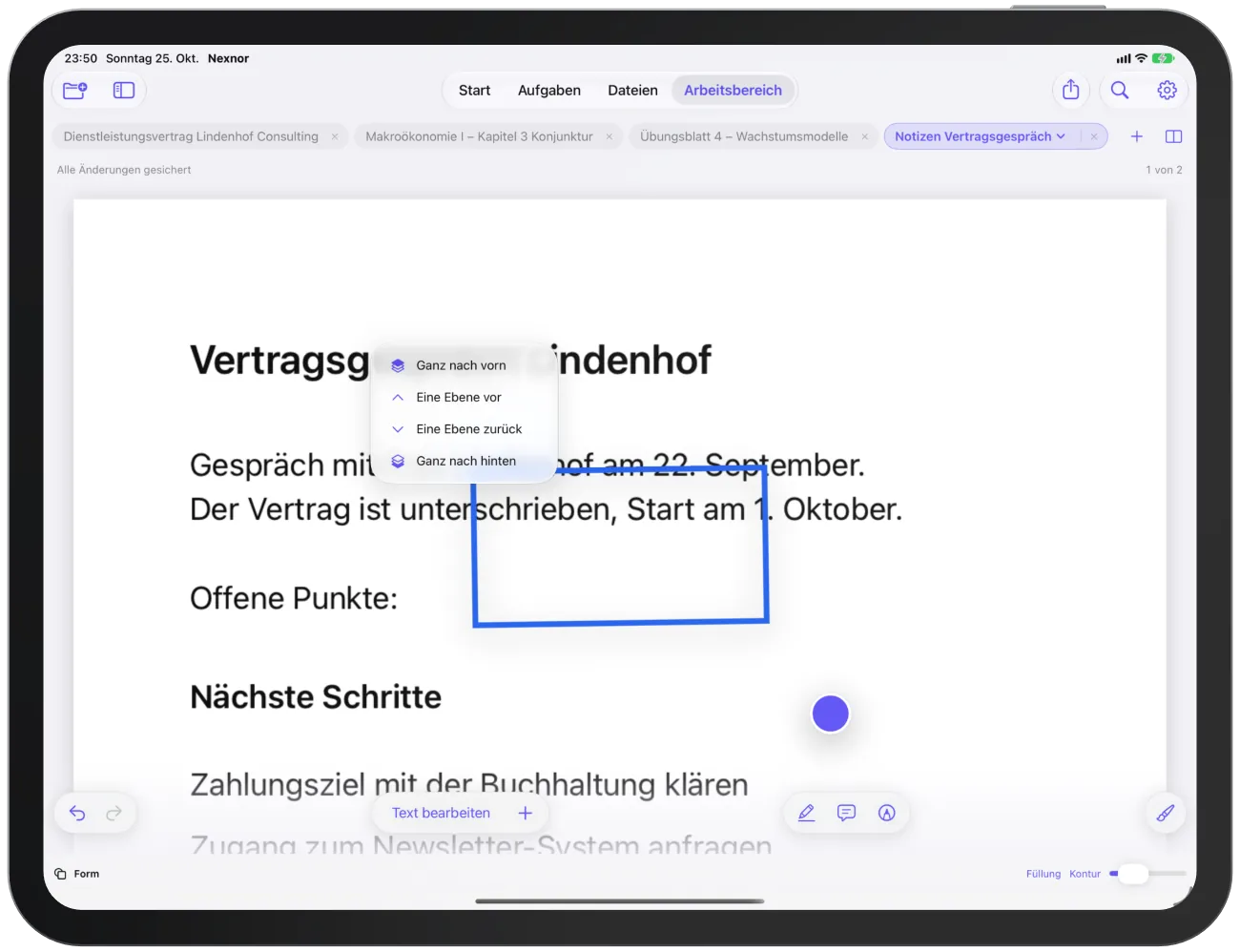 Eine Form im Wackelmodus mit geöffnetem Menü „Ebenen“.