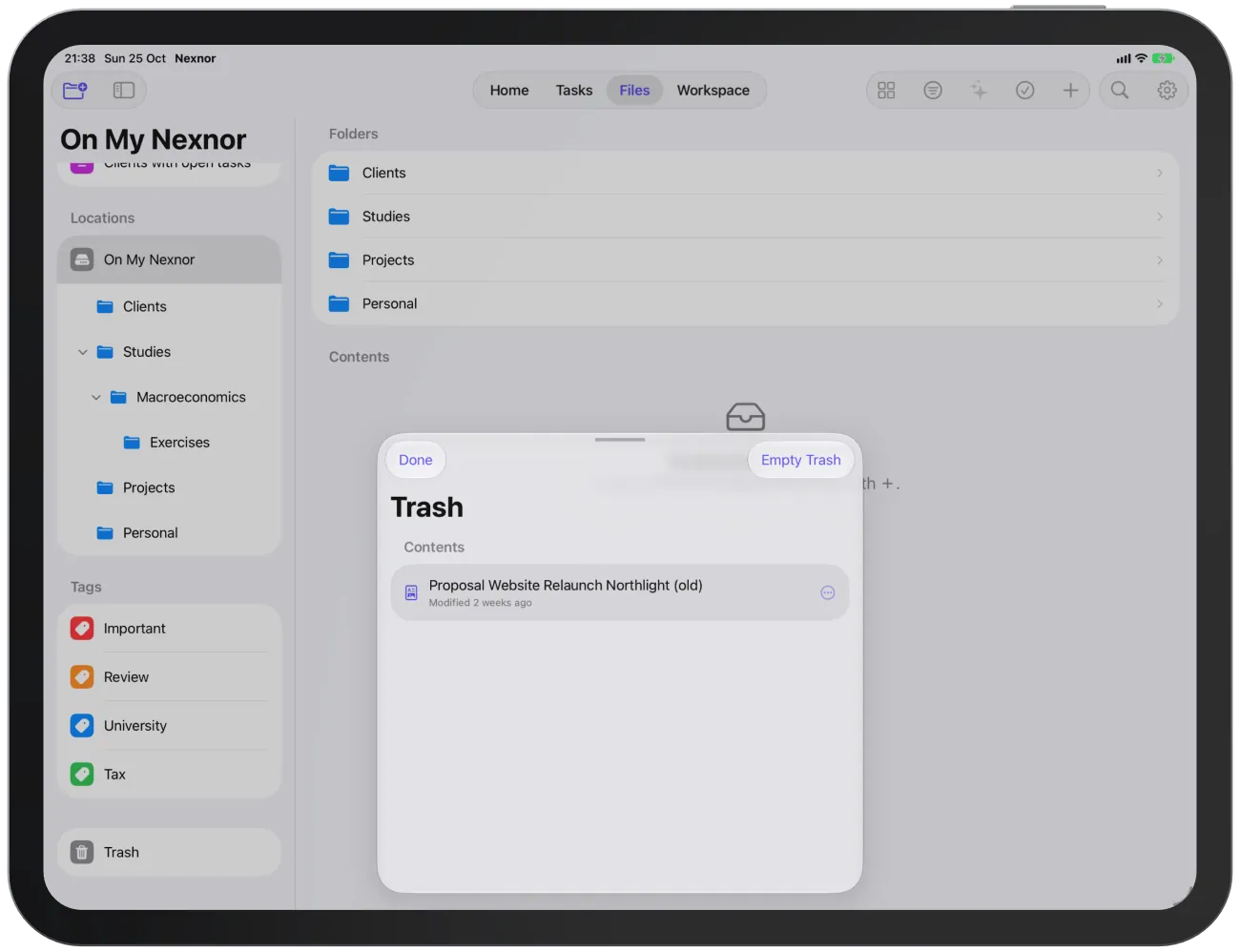 The Trash with deleted folders and files.