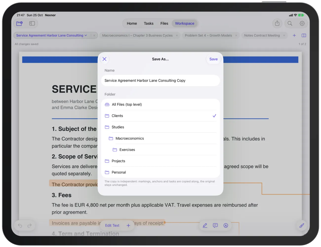 The “Save As…” sheet with name and folder selection.