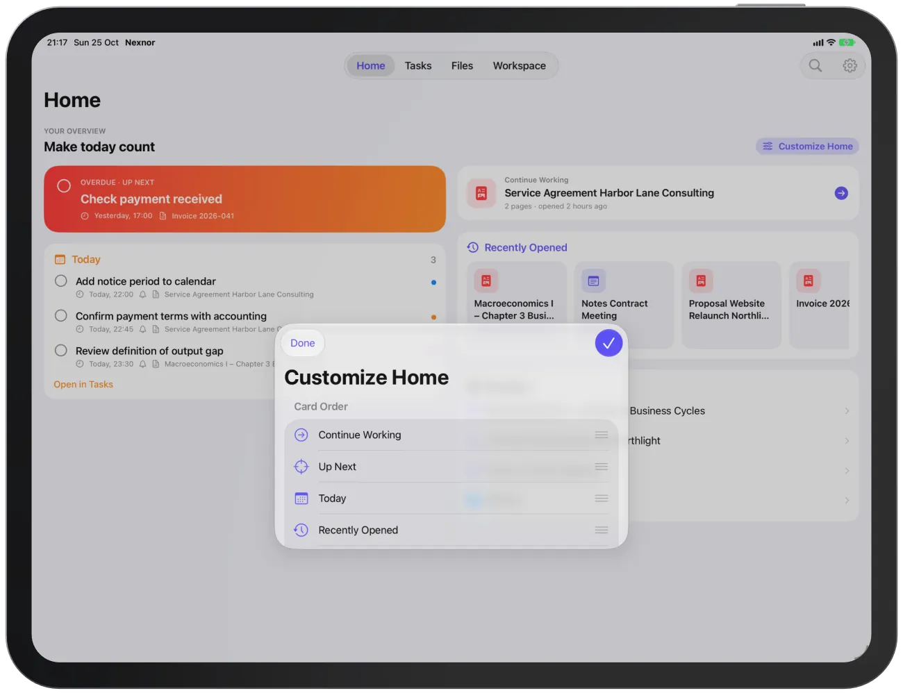 “Customize Home” with the card order.