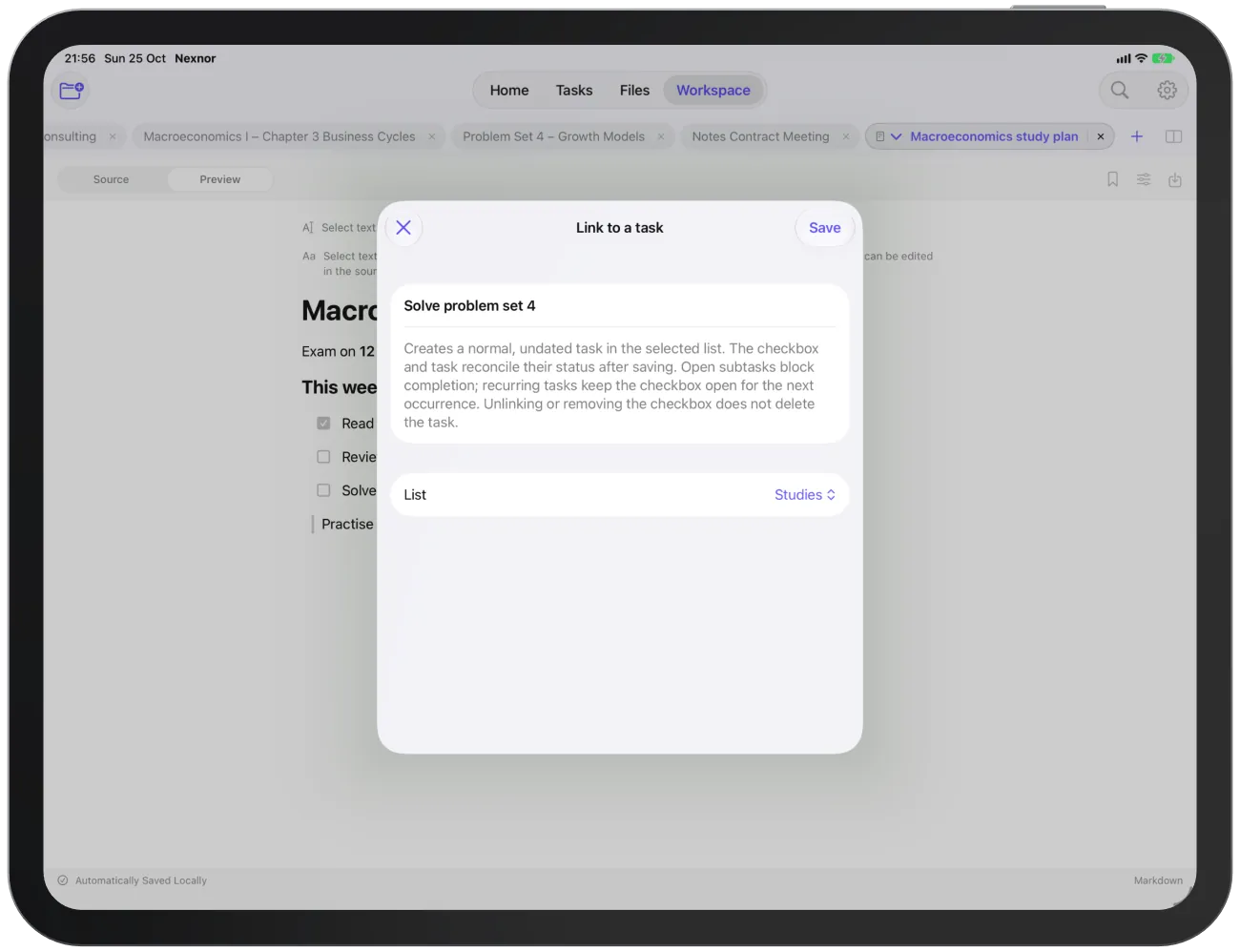 When linking, you choose the list for the new task.