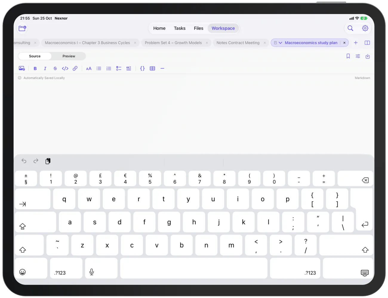 The formatting bar in the source of a Markdown document.