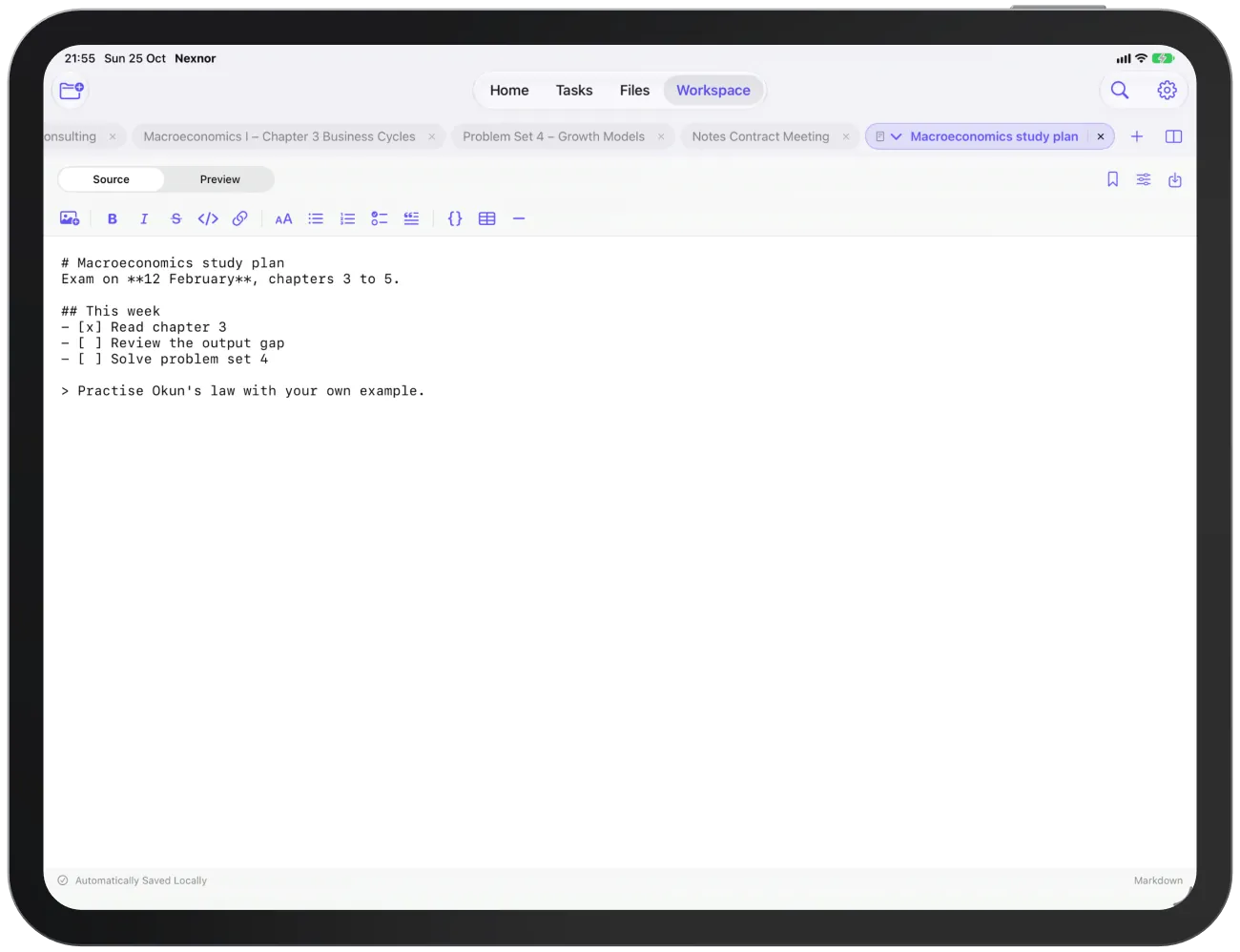 The same document in the source with the formatting bar.