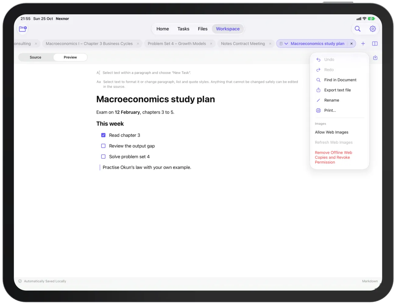 The “Text Tools” menu of a Markdown document.