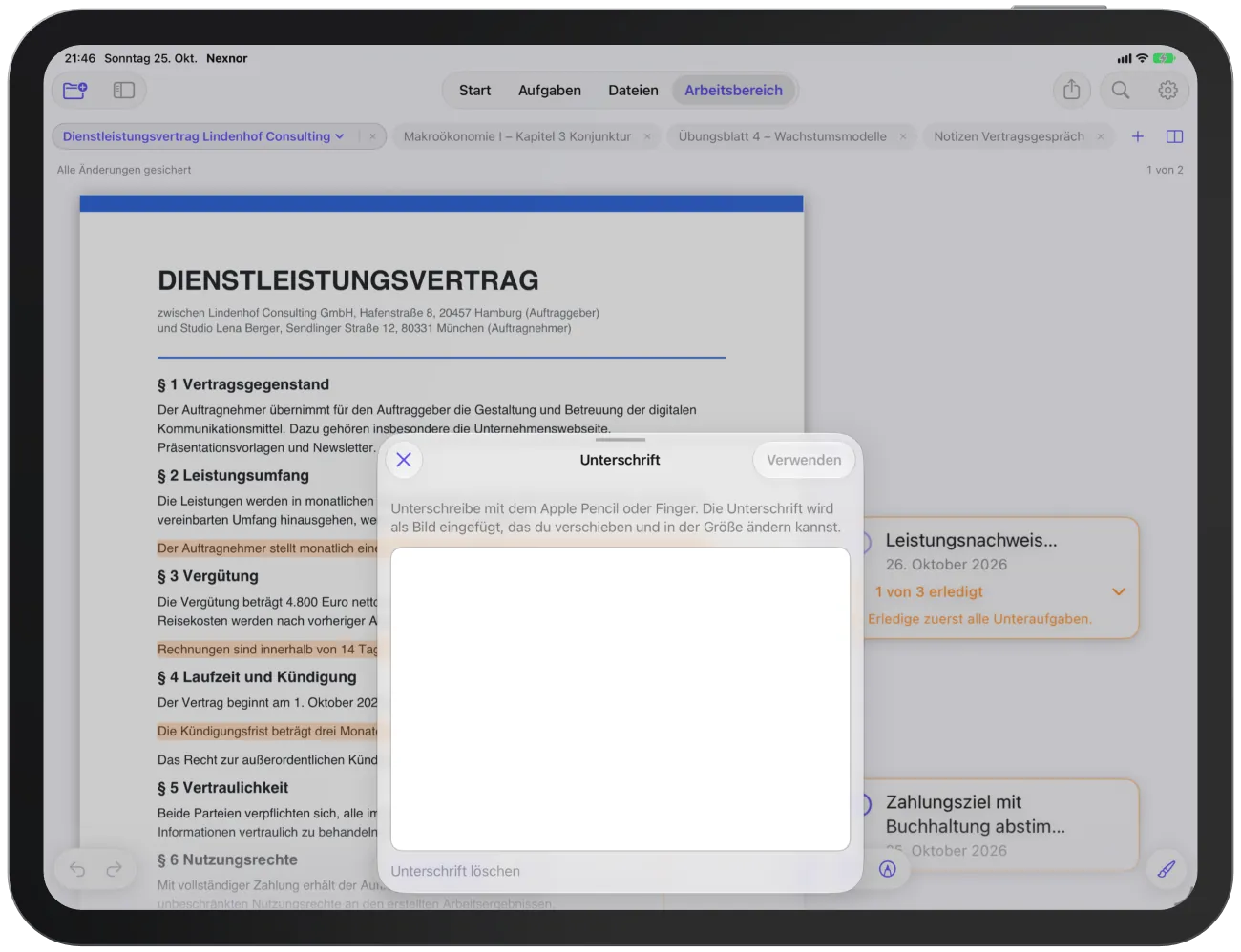 Das Unterschriftenfeld mit einer gezeichneten Unterschrift.