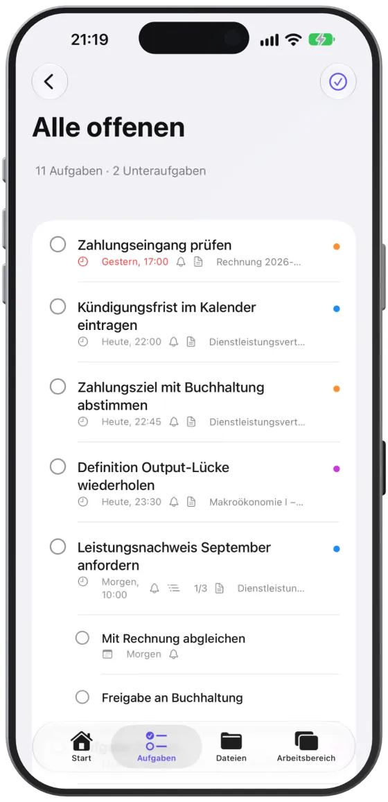 Die Rückfrage „Hauptaufgabe erledigen“ bei noch offenen Unteraufgaben.