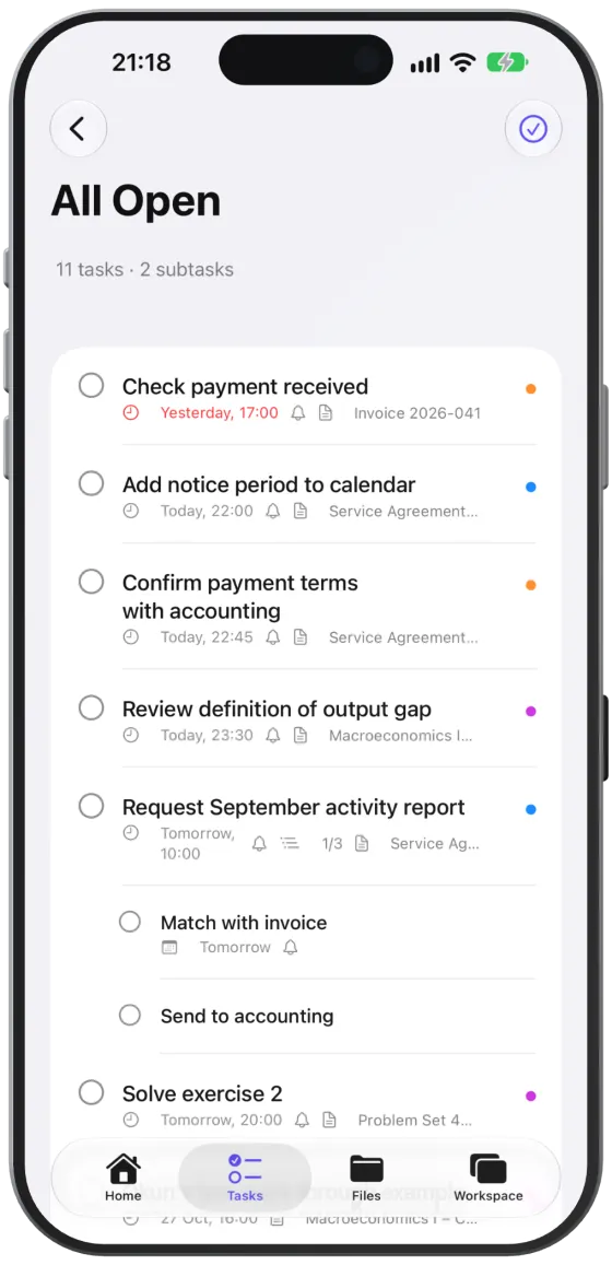 List filter on a single list: the list and the numbers only show tasks from that list.