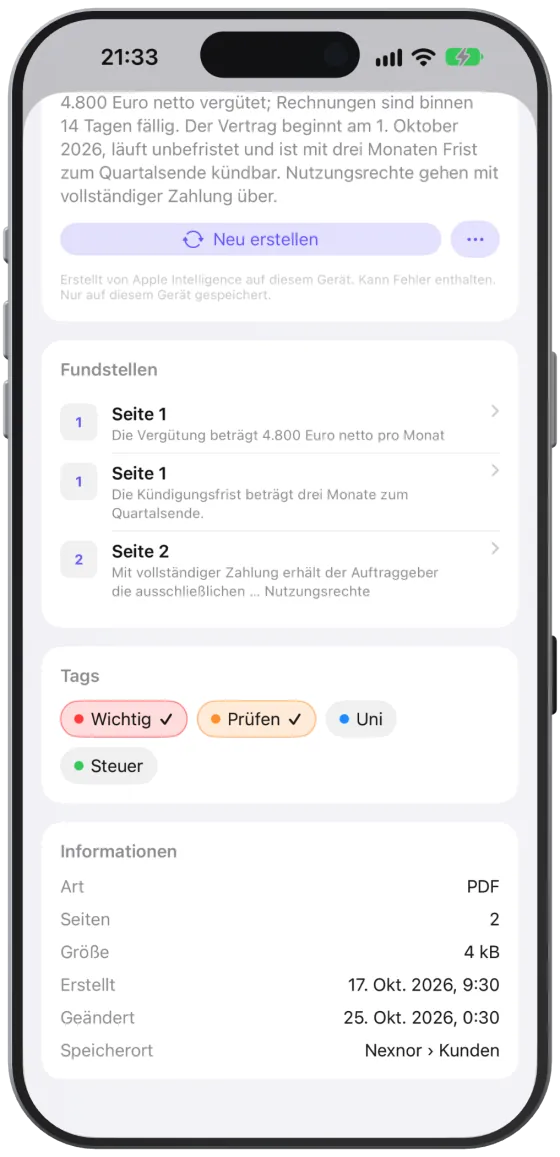 Der Informationsbereich mit Vorschau, Beschreibung, Tags und Dateiangaben.