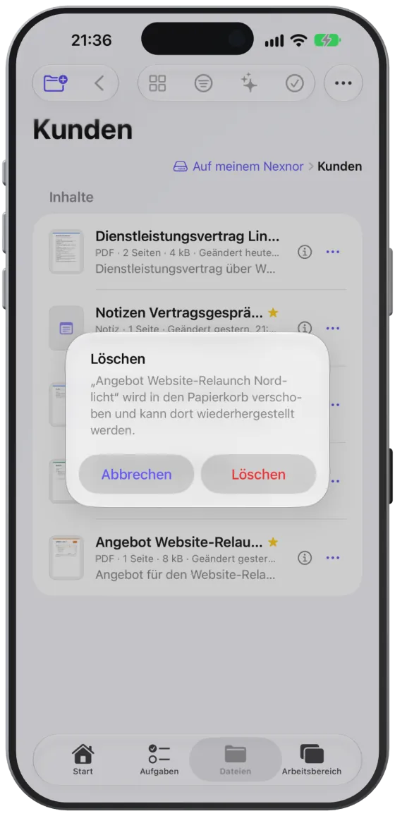 Die Rückfrage vor dem Löschen; die Dateien kommen danach in den Papierkorb.