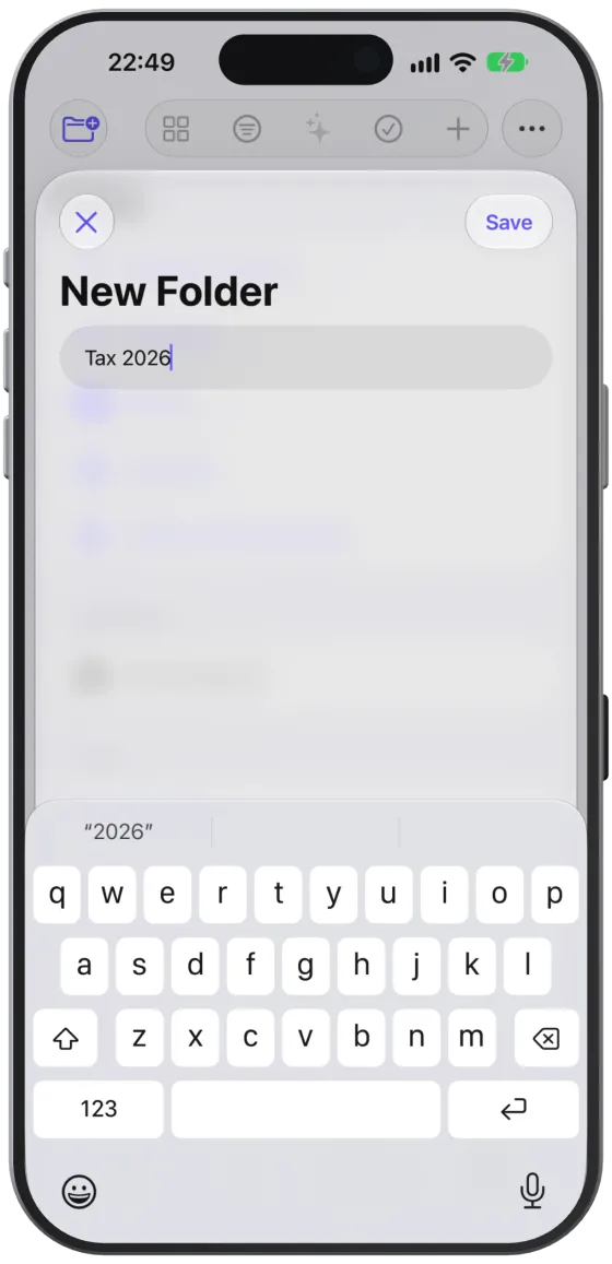 The “New Folder” dialog with the name field.