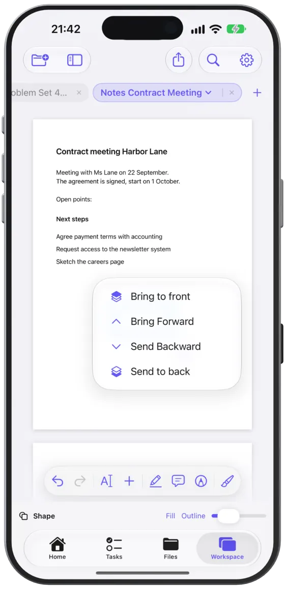 A jiggling shape with the “Layers” menu open.