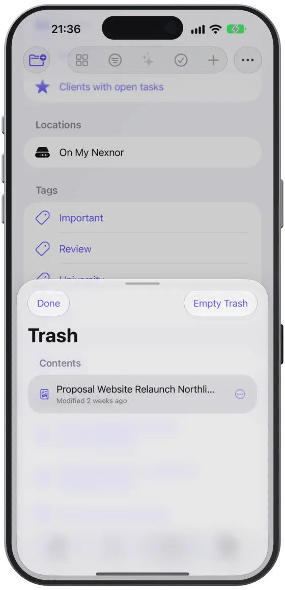 The Trash with deleted folders and files.