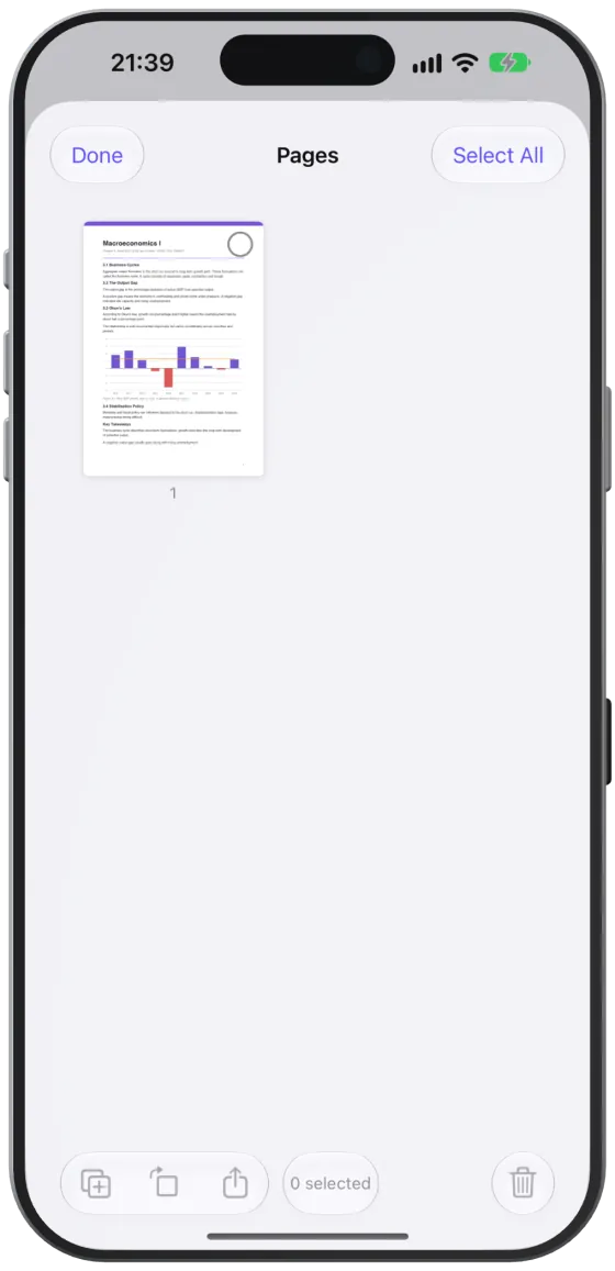 The sidebar with thumbnails of every page of a lecture script.