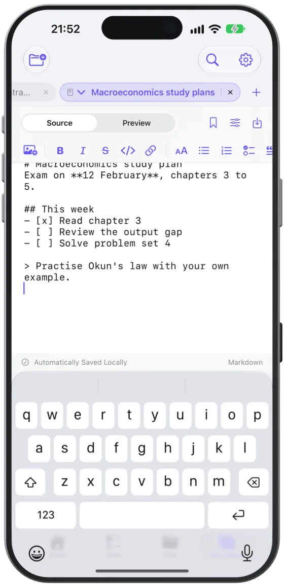 The formatting bar in the source of a Markdown document.