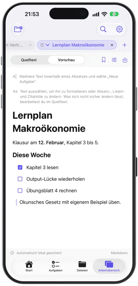 Ein Markdown-Dokument in der Vorschau.
