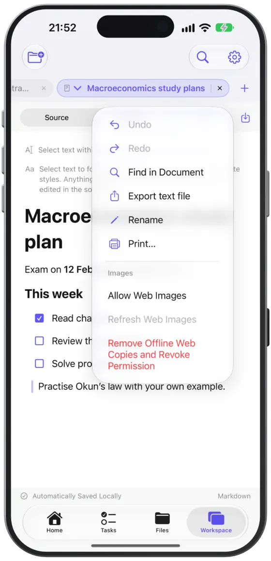 The “Text Tools” menu of a Markdown document.
